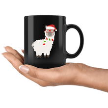 Load image into Gallery viewer, RobustCreative-Llama Santas Hat Hipster Glasses Alpaca Lover Cute - 11oz Black Mug Christmas gift idea Gift Idea
