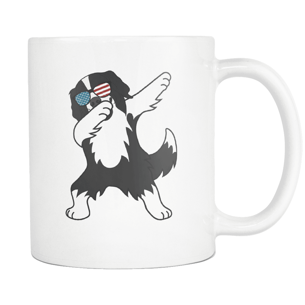 RobustCreative-Dabbing Border Collie Dog America Flag - Patriotic Merica Murica Pride - 4th of July USA Independence Day - 11oz White Funny Coffee Mug Women Men Friends Gift ~ Both Sides Printed