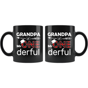 RobustCreative-Grandpa of Mr Onederful  1st Birthday Buffalo Plaid Black 11oz Mug Gift Idea