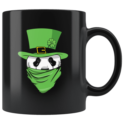 RobustCreative-Panda Leprechaun St Patricks Day Green Bandana Kids - 11oz Black Mug lucky paddys pattys day Gift Idea