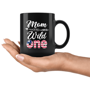 RobustCreative-Liberian Mom of the Wild One Birthday Liberia Flag Black 11oz Mug Gift Idea