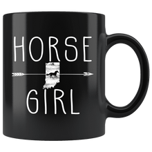 Load image into Gallery viewer, RobustCreative-Indiana Horse Girl Gifts Hoosier Shape Country for women - 11oz Black Mug Riding Lover Gift Idea
