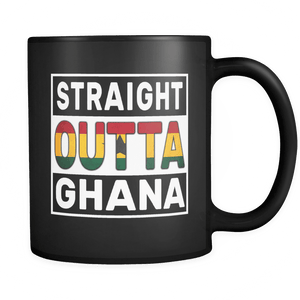 RobustCreative-Straight Outta Ghana - Ghanaian Flag 11oz Funny Black Coffee Mug - Independence Day Family Heritage - Women Men Friends Gift - Both Sides Printed (Distressed)
