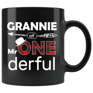 RobustCreative-Grannie of Mr Onederful  1st Birthday Buffalo Plaid Black 11oz Mug Gift Idea