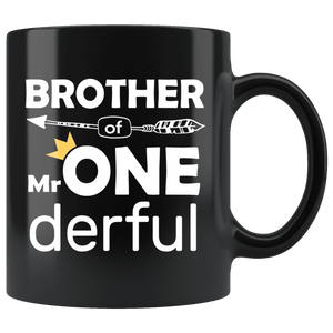 RobustCreative-Brother of Mr Onederful Crown 1st Birthday Baby Boy Outfit Black 11oz Mug Gift Idea