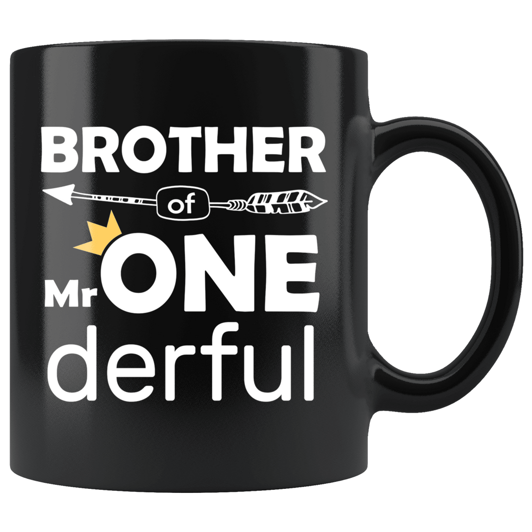 RobustCreative-Brother of Mr Onederful Crown 1st Birthday Baby Boy Outfit Black 11oz Mug Gift Idea