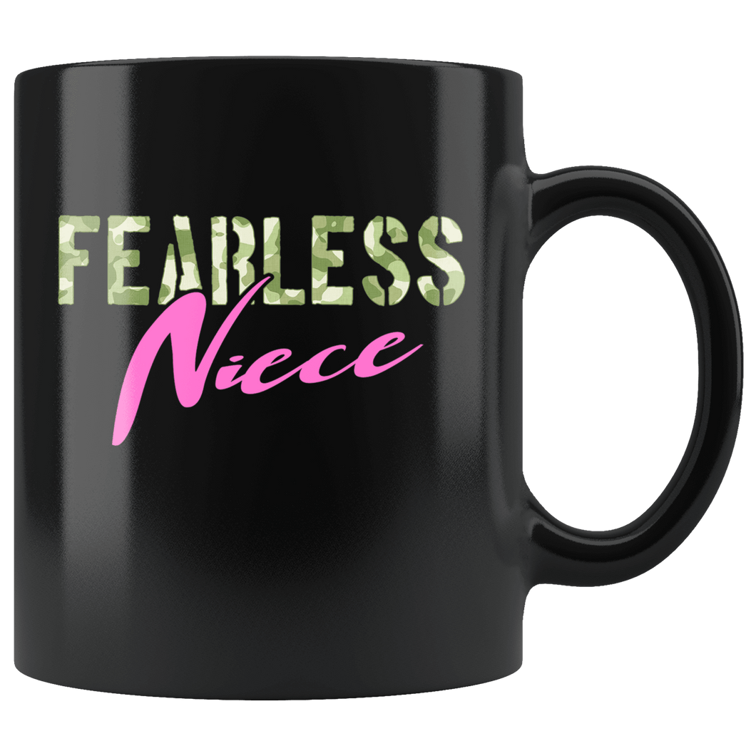 RobustCreative-Fearless Niece Camo Hard Charger Veterans Day - Military Family 11oz Black Mug Retired or Deployed support troops Gift Idea - Both Sides Printed