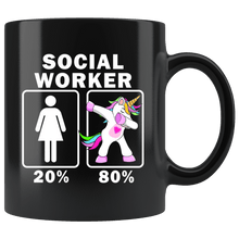 Load image into Gallery viewer, RobustCreative-Social Worker Dabbing Unicorn 20 80 Principle Superhero Girl Womens - 11oz Black Mug Medical Personnel Gift Idea
