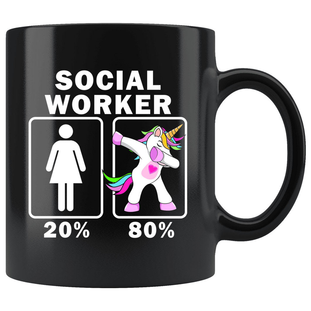 RobustCreative-Social Worker Dabbing Unicorn 20 80 Principle Superhero Girl Womens - 11oz Black Mug Medical Personnel Gift Idea