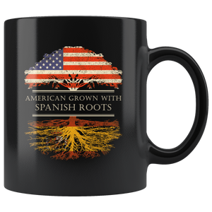 RobustCreative-Spanish Roots American Grown Fathers Day Gift - Spanish Pride 11oz Funny Black Coffee Mug - Real Spain Hero Flag Papa National Heritage - Friends Gift - Both Sides Printed
