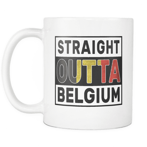 RobustCreative-Straight Outta Belgium - Belgian Flag 11oz Funny White Coffee Mug - Independence Day Family Heritage - Women Men Friends Gift - Both Sides Printed (Distressed)