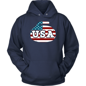 RobustCreative-Vintage USA Curling American Flag Curling Stone Classic Pullover Hoodie