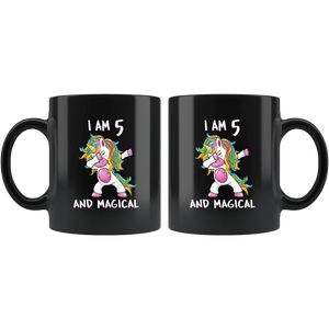 RobustCreative-I am 5 & Magical Unicorn birthday five Years Old Black 11oz Mug Gift Idea
