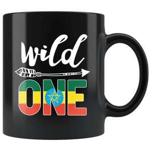 RobustCreative-Ethiopia Wild One Birthday Outfit 1 Ethiopian Flag Black 11oz Mug Gift Idea