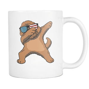 RobustCreative-Dabbing Goldendoodle Dog America Flag - Patriotic Merica Murica Pride - 4th of July USA Independence Day - 11oz White Funny Coffee Mug Women Men Friends Gift ~ Both Sides Printed