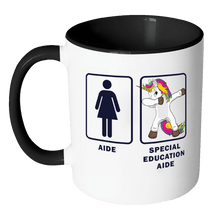 Load image into Gallery viewer, RobustCreative-Special Education Aide Dabbing Unicorn - Teacher Appreciation 11oz Funny Black &amp; White Coffee Mug - Funny Dab Teaching Students First Last Day - Friends Gift - Both Sides Printed
