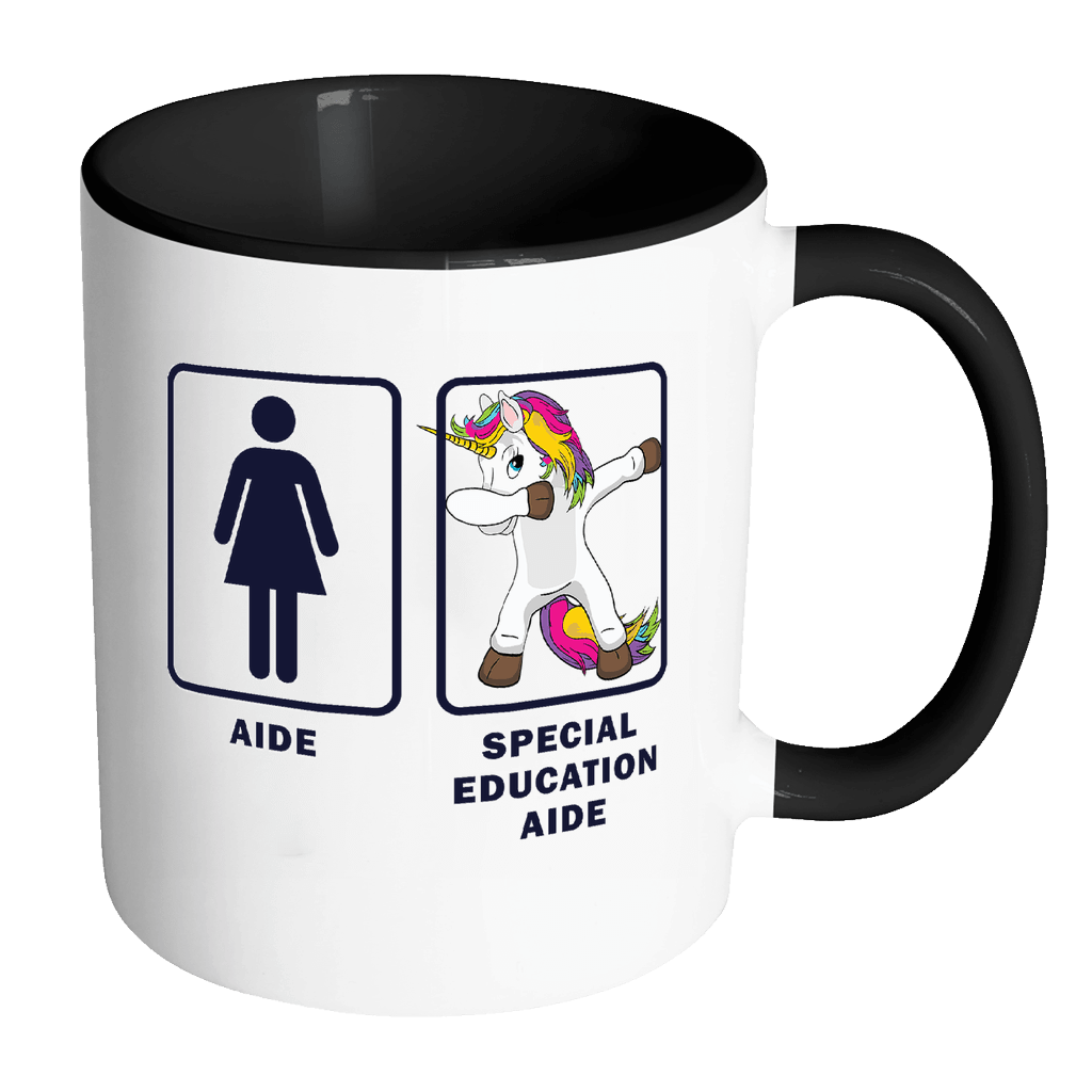 RobustCreative-Special Education Aide Dabbing Unicorn - Teacher Appreciation 11oz Funny Black & White Coffee Mug - Funny Dab Teaching Students First Last Day - Friends Gift - Both Sides Printed