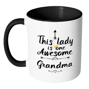 RobustCreative-One Awesome Grandma - Birthday Gift 11oz Funny Black & White Coffee Mug - Mothers Day B-Day Party - Women Men Friends Gift - Both Sides Printed (Distressed)