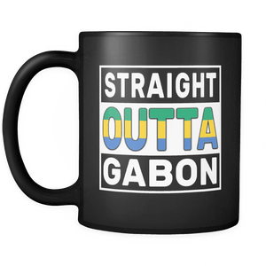 RobustCreative-Straight Outta Gabon - Gabonese Flag 11oz Funny Black Coffee Mug - Independence Day Family Heritage - Women Men Friends Gift - Both Sides Printed (Distressed)