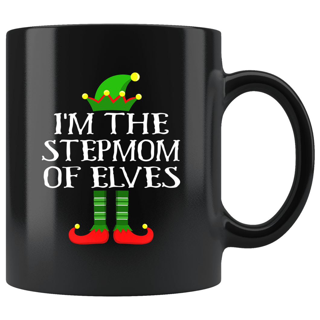 RobustCreative-Im The Stepmom of Elves Family Matching Elf Outfits PJ - 11oz Black Mug Christmas group green pjs costume Gift Idea