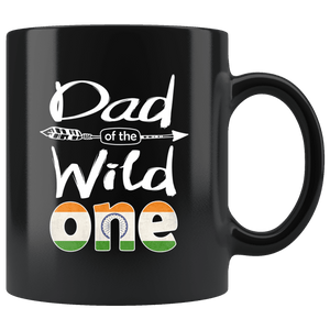 RobustCreative-Indian Dad of the Wild One Birthday India Flag Black 11oz Mug Gift Idea