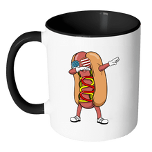 Load image into Gallery viewer, RobustCreative-Dabbing Hotdog BBQ - Merica 11oz Funny Black &amp; White Coffee Mug - American Flag 4th of July Independence Day - Women Men Friends Gift - Both Sides Printed (Distressed)
