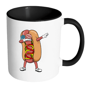 RobustCreative-Dabbing Hotdog BBQ - Merica 11oz Funny Black & White Coffee Mug - American Flag 4th of July Independence Day - Women Men Friends Gift - Both Sides Printed (Distressed)