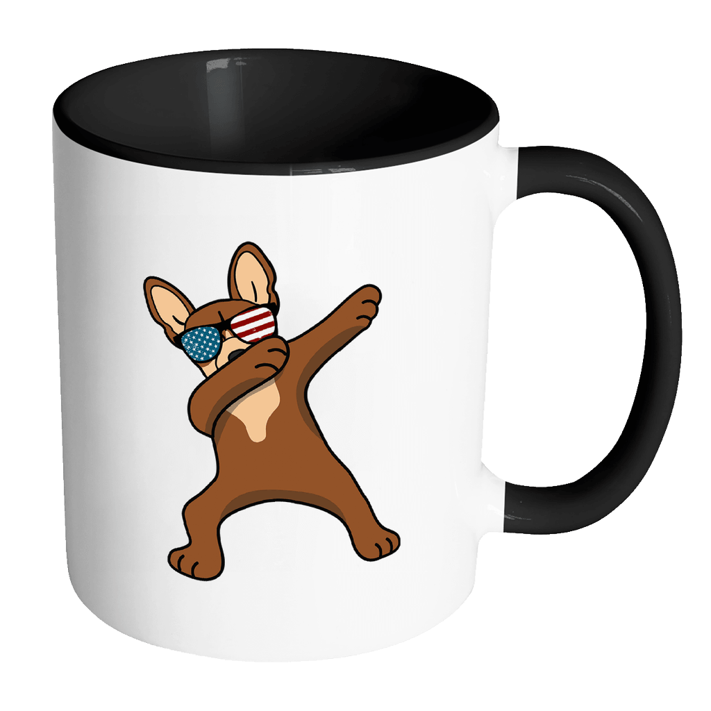 RobustCreative-Dabbing Chihuahua Dog America Flag - Patriotic Merica Murica Pride - 4th of July USA Independence Day - 11oz Black & White Funny Coffee Mug Women Men Friends Gift ~ Both Sides Printed