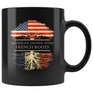 RobustCreative-French Roots American Grown Fathers Day Gift - French Pride 11oz Funny Black Coffee Mug - Real France Hero Flag Papa National Heritage - Friends Gift - Both Sides Printed