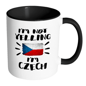RobustCreative-I'm Not Yelling I'm Czech Flag - Czech Republic Pride 11oz Funny Black & White Coffee Mug - Coworker Humor That's How We Talk - Women Men Friends Gift - Both Sides Printed (Distressed)