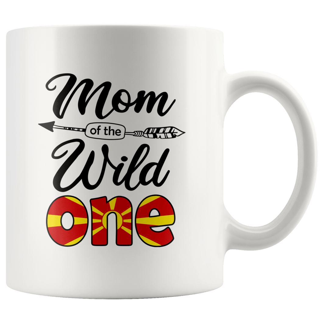 RobustCreative-Macedonian Mom of the Wild One Birthday Macedonia Flag White 11oz Mug Gift Idea