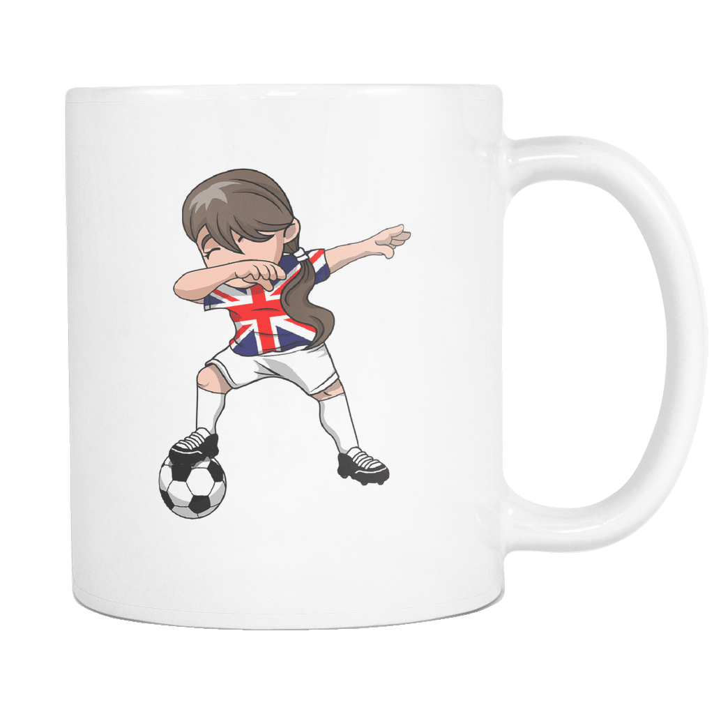 RobustCreative-British Dabbing Soccer Girl - Soccer Pride - Great Britain Flag Gift Great Britain Football Gift - 11oz White Funny Coffee Mug Women Men Friends Gift ~ Both Sides Printed