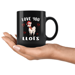 RobustCreative-Love You LLots Llama Dabbing Santa Lover Heart Glasses Santas Hat - 11oz Black Mug Christmas gift idea Gift Idea