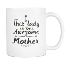Load image into Gallery viewer, RobustCreative-One Awesome Mother - Birthday Gift 11oz Funny White Coffee Mug - Mothers Day B-Day Party - Women Men Friends Gift - Both Sides Printed (Distressed)

