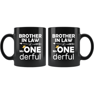 RobustCreative-Brother In Law of Mr Onederful Crown 1st Birthday Baby Boy Outfit Black 11oz Mug Gift Idea