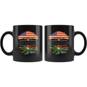 RobustCreative-South African Roots American Grown Fathers Day Gift - South African Pride 11oz Funny Black Coffee Mug - Real South Africa Hero Flag Papa National Heritage - Friends Gift - Both Sides Printed