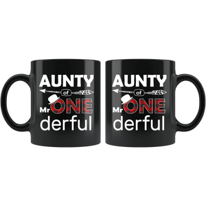 RobustCreative-Aunty of Mr Onederful  1st Birthday Buffalo Plaid Black 11oz Mug Gift Idea