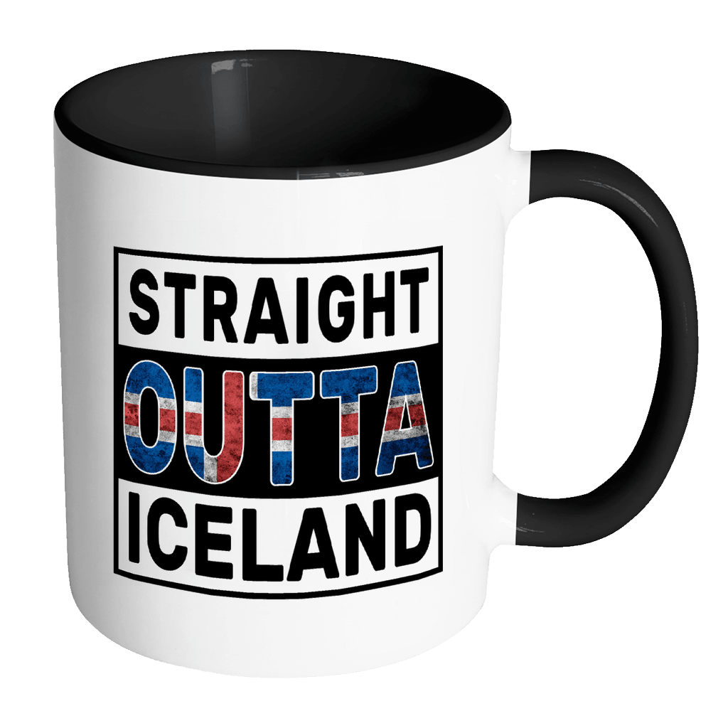 RobustCreative-Straight Outta Iceland - Icelander Flag 11oz Funny Black & White Coffee Mug - Independence Day Family Heritage - Women Men Friends Gift - Both Sides Printed (Distressed)