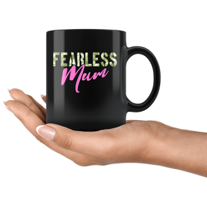 RobustCreative-Fearless Mum Camo Hard Charger Veterans Day - Military Family 11oz Black Mug Retired or Deployed support troops Gift Idea - Both Sides Printed