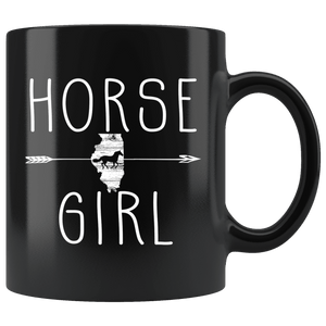 RobustCreative-Illinois Horse Girl Gifts Illinoisan Shape Country for women - 11oz Black Mug Riding Lover Gift Idea