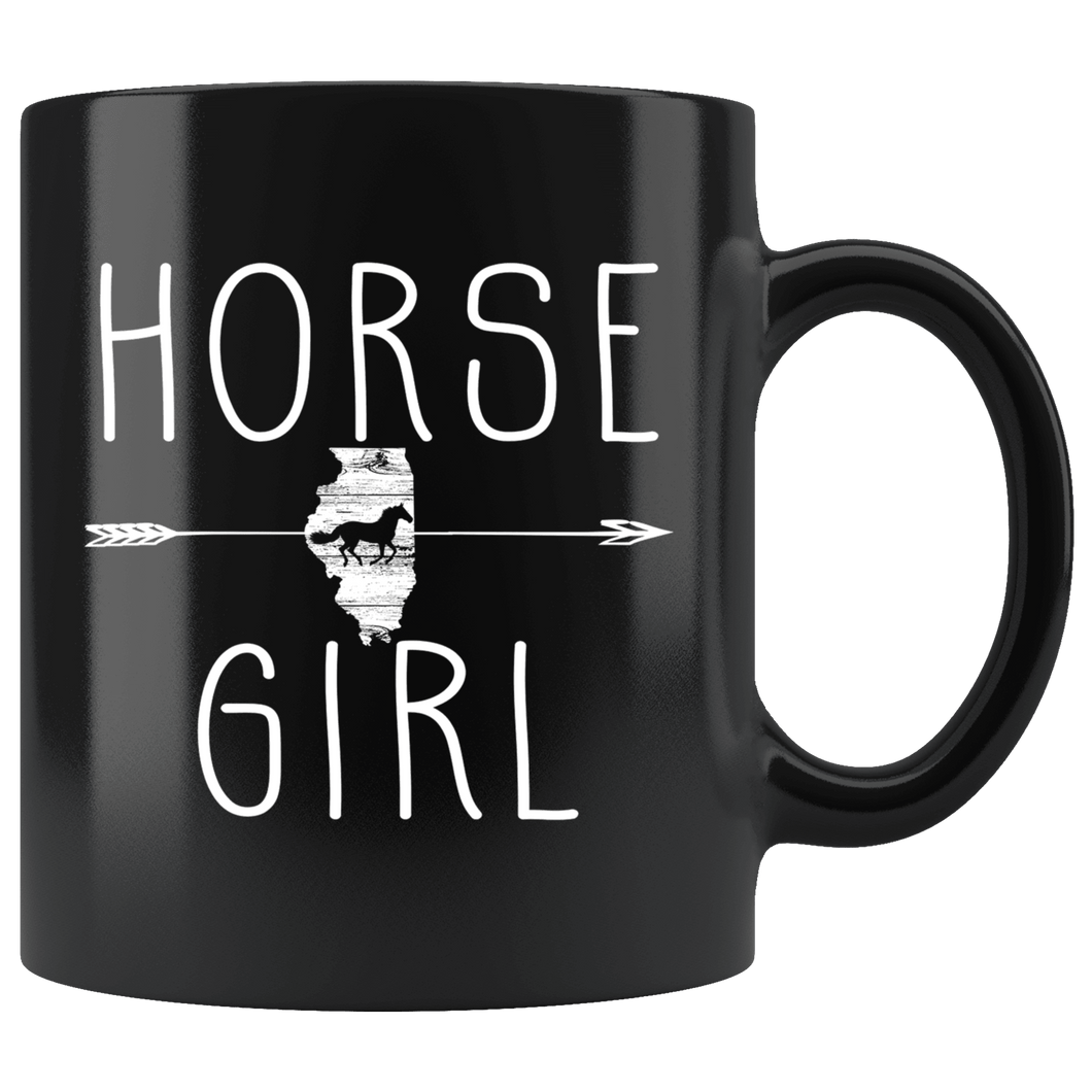 RobustCreative-Illinois Horse Girl Gifts Illinoisan Shape Country for women - 11oz Black Mug Riding Lover Gift Idea