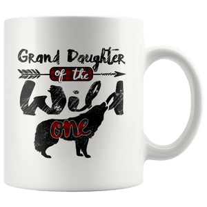 RobustCreative-Strong Grand Daughter of the Wild One Wolf 1st Birthday - 11oz White Mug red black plaid pajamas Gift Idea