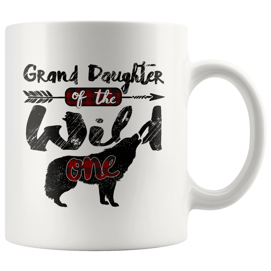 RobustCreative-Strong Grand Daughter of the Wild One Wolf 1st Birthday - 11oz White Mug red black plaid pajamas Gift Idea