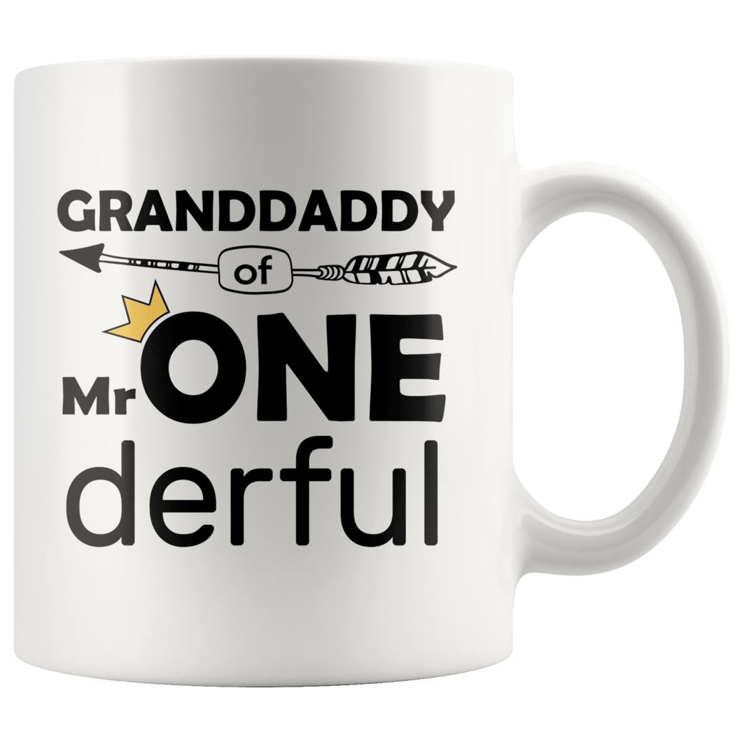 RobustCreative-Granddaddy of Mr Onederful Crown 1st Birthday Baby Boy Outfit White 11oz Mug Gift Idea