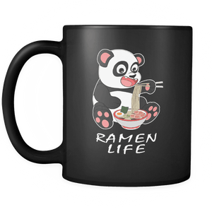 RobustCreative-Japanese Panda Ramen Life - Weeaboo Otaku 11oz Funny Black Coffee Mug - Japanese Kawaii Manga Anime Konnichiwa Senpai - Women Men Friends Gift - Both Sides Printed (Distressed)