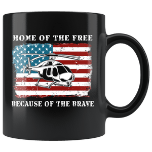 RobustCreative-Helicopter American Flag Home of the Free Veterans Day Distressed - Military Family 11oz Black Mug Deployed Duty Forces support troops CONUS Gift Idea - Both Sides Printed