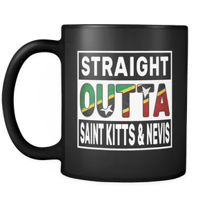 RobustCreative-Straight Outta Saint Kitts & Nevis - Kittitian or Nevisian Flag 11oz Funny Black Coffee Mug - Independence Day Family Heritage - Women Men Friends Gift - Both Sides Printed (Distressed)