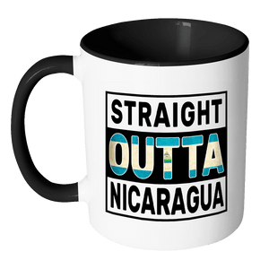RobustCreative-Straight Outta Nicaragua - Nicaraguan Flag 11oz Funny Black & White Coffee Mug - Independence Day Family Heritage - Women Men Friends Gift - Both Sides Printed (Distressed)