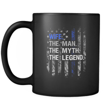 Load image into Gallery viewer, RobustCreative-Wife The Man Myth Legend - Law Enforcement 11oz Funny Black Coffee Mug - Thin Blue Line Retro American Flag - Friends Gift - Both Sides Printed

