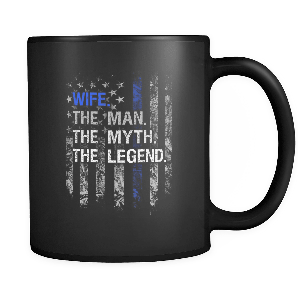 RobustCreative-Wife The Man Myth Legend - Law Enforcement 11oz Funny Black Coffee Mug - Thin Blue Line Retro American Flag - Friends Gift - Both Sides Printed